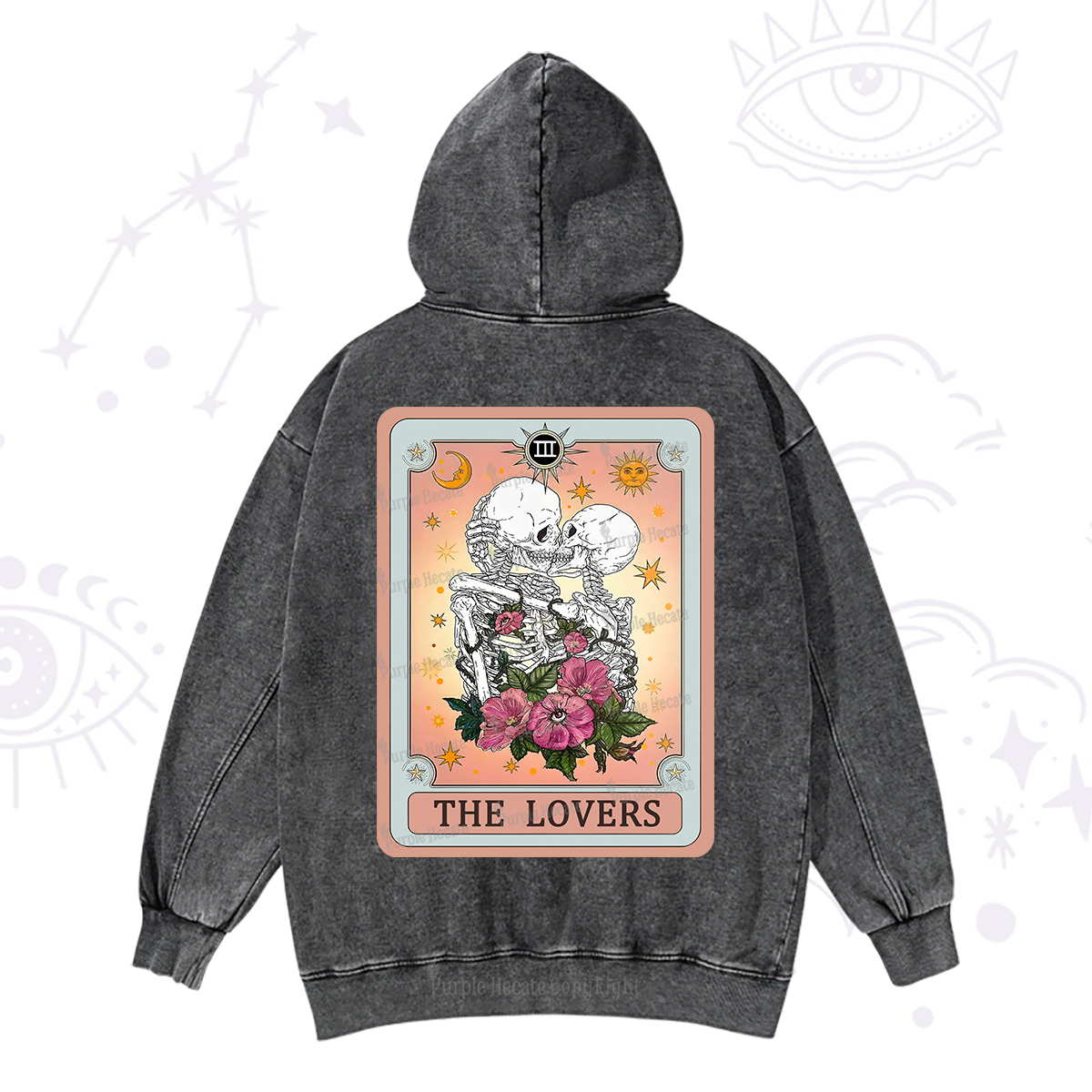 Purplehecate The Lovers Tarot Card Washed Hoodie
