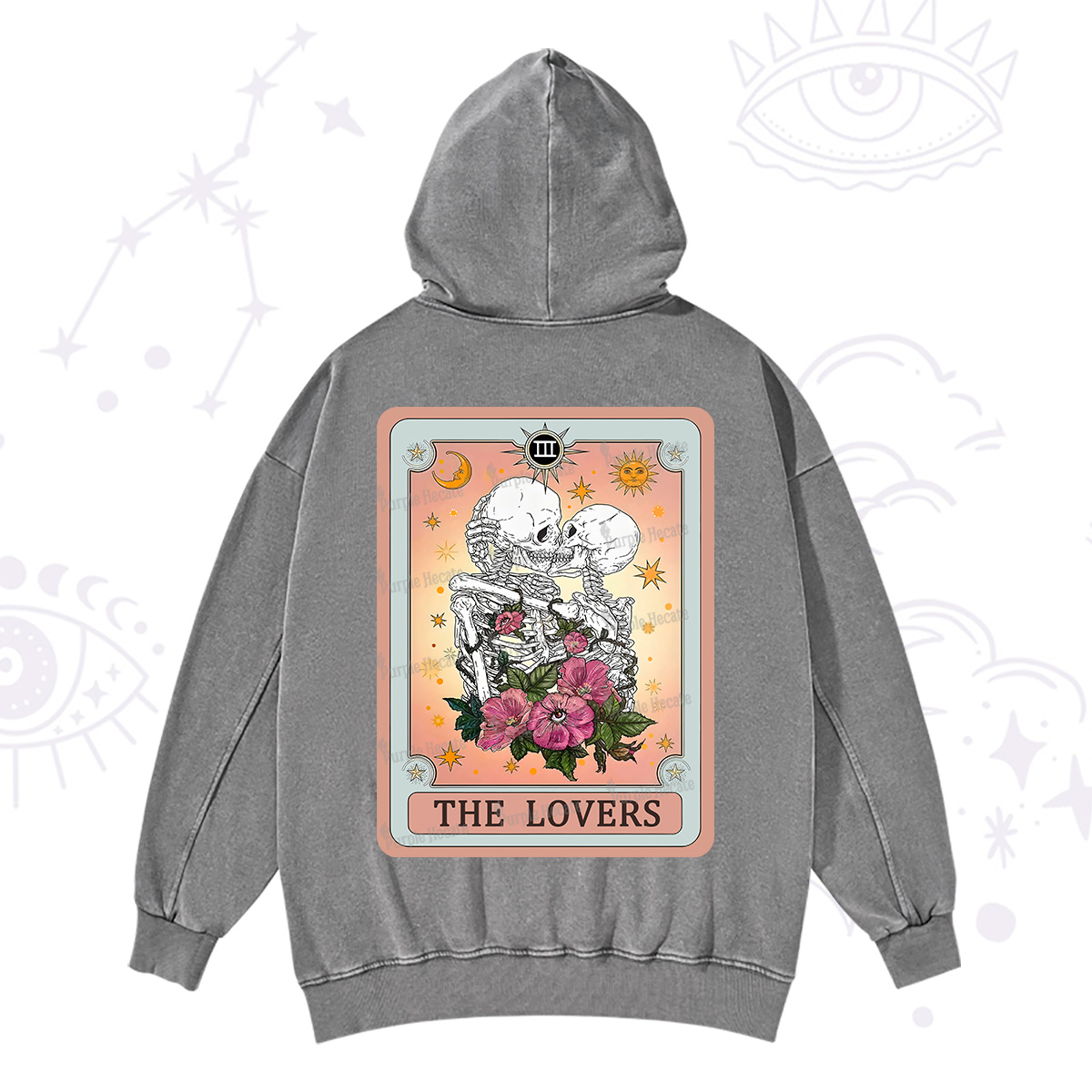 Purplehecate The Lovers Tarot Card Washed Hoodie