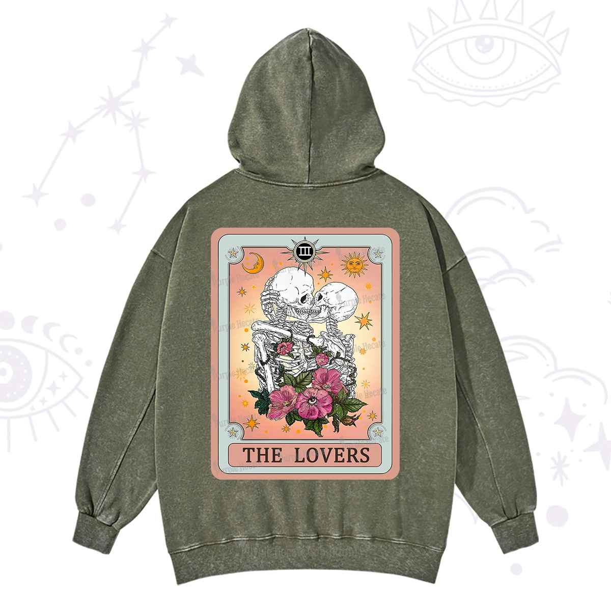Purplehecate The Lovers Tarot Card Washed Hoodie
