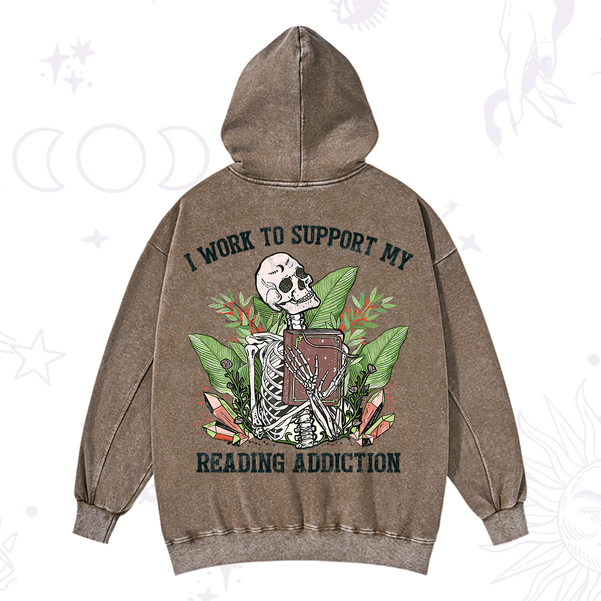 Purplehecate I Work Support My Reading Addiction Washed Hoodie