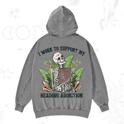 Purplehecate I Work Support My Reading Addiction Washed Hoodie