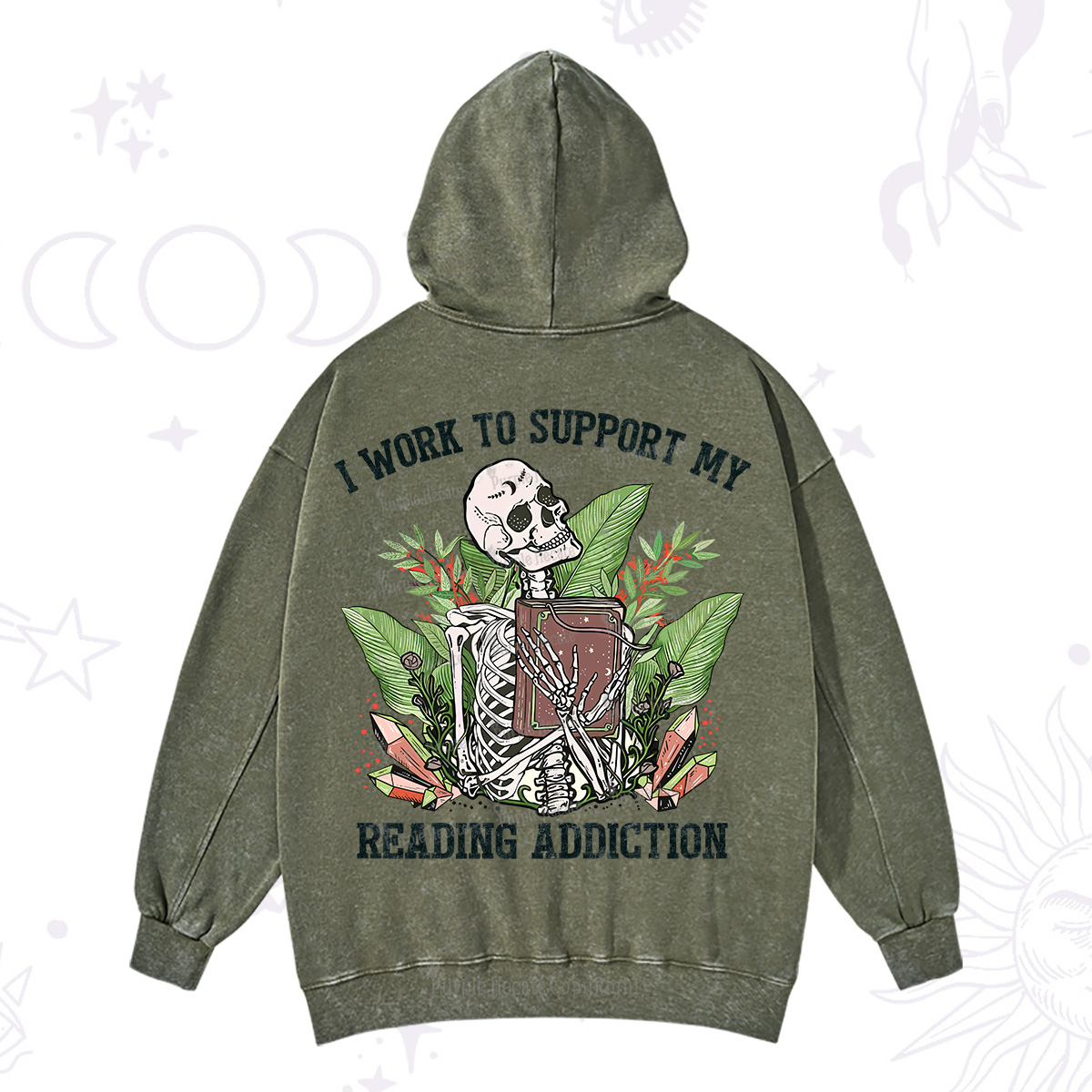 Purplehecate I Work Support My Reading Addiction Washed Hoodie