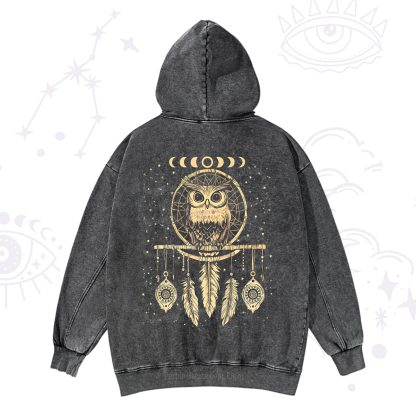 Purplehecate Luna Owl Dream Catcher Washed Hoodie