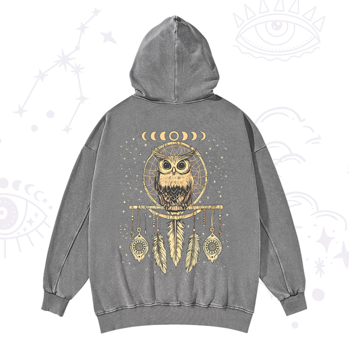 Purplehecate Luna Owl Dream Catcher Washed Hoodie