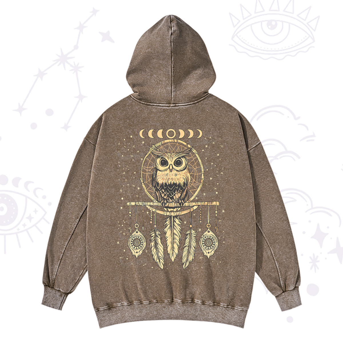Purplehecate Luna Owl Dream Catcher Washed Hoodie