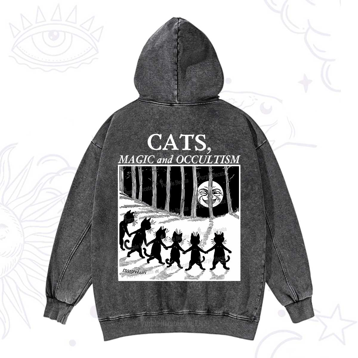Purplehecate Cats Magic And Occultism Washed Hoodie