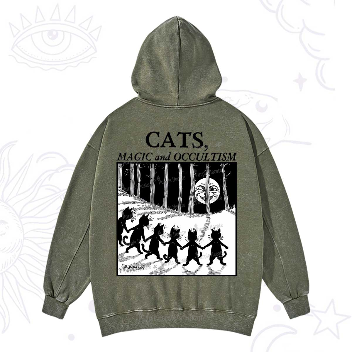 Purplehecate Cats Magic And Occultism Washed Hoodie