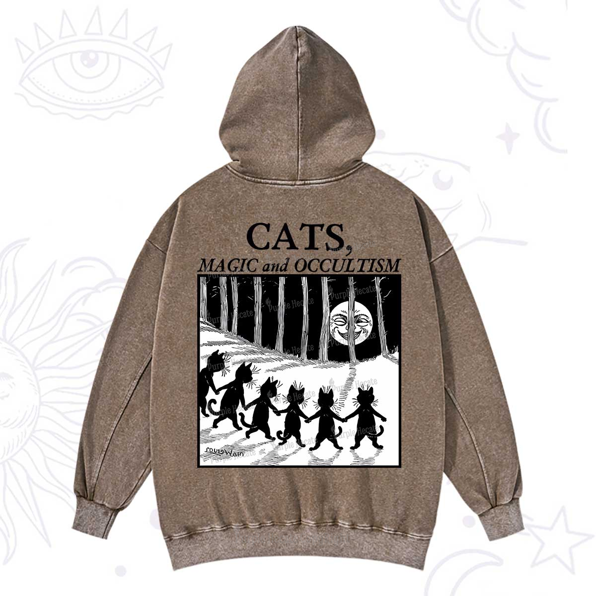 Purplehecate Cats Magic And Occultism Washed Hoodie