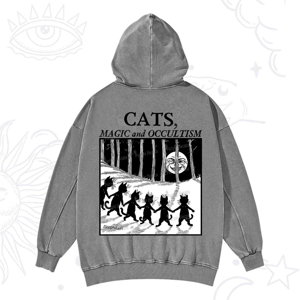 Purplehecate Cats Magic And Occultism Washed Hoodie