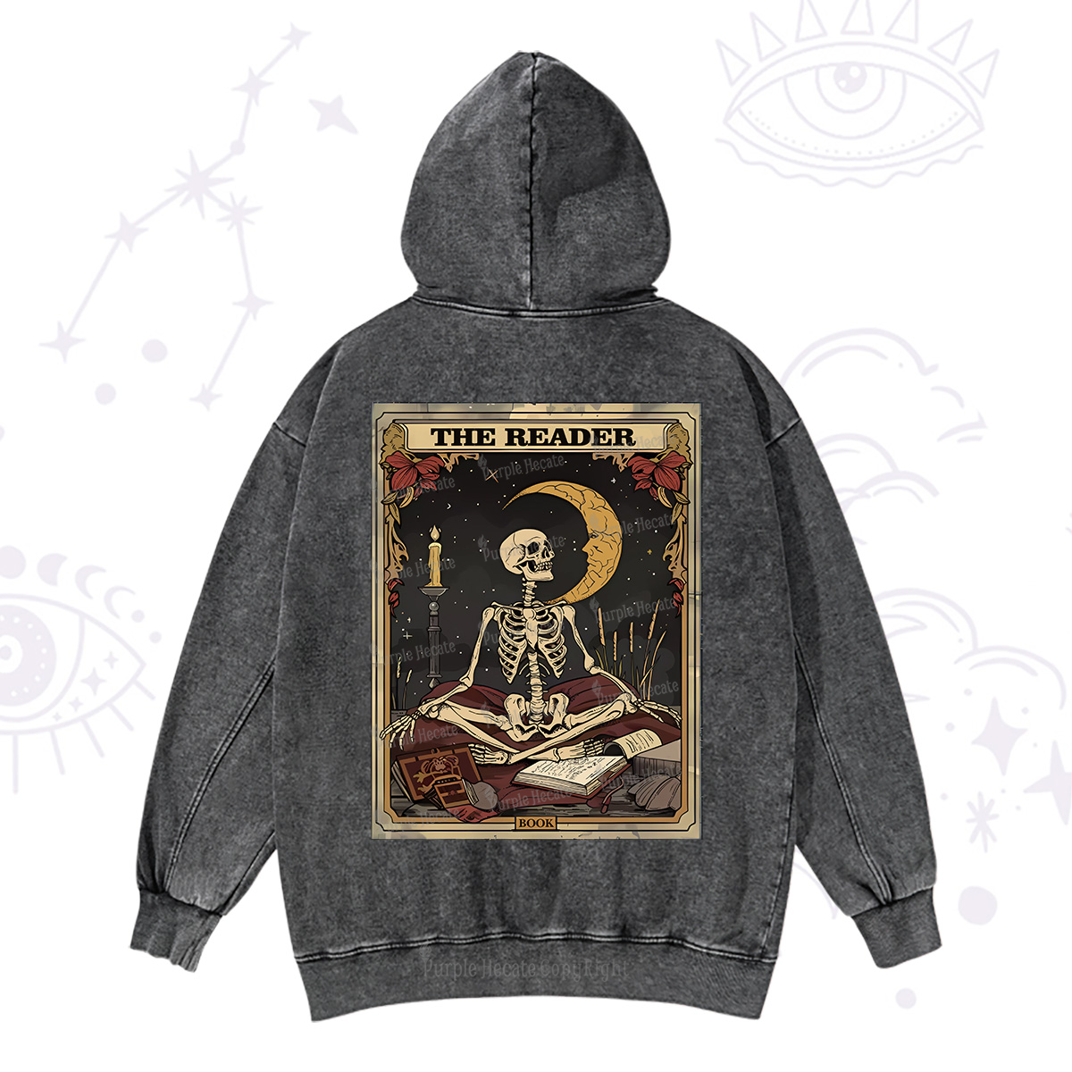 Purplehecate The Reader Tarot Card Washed Hoodie