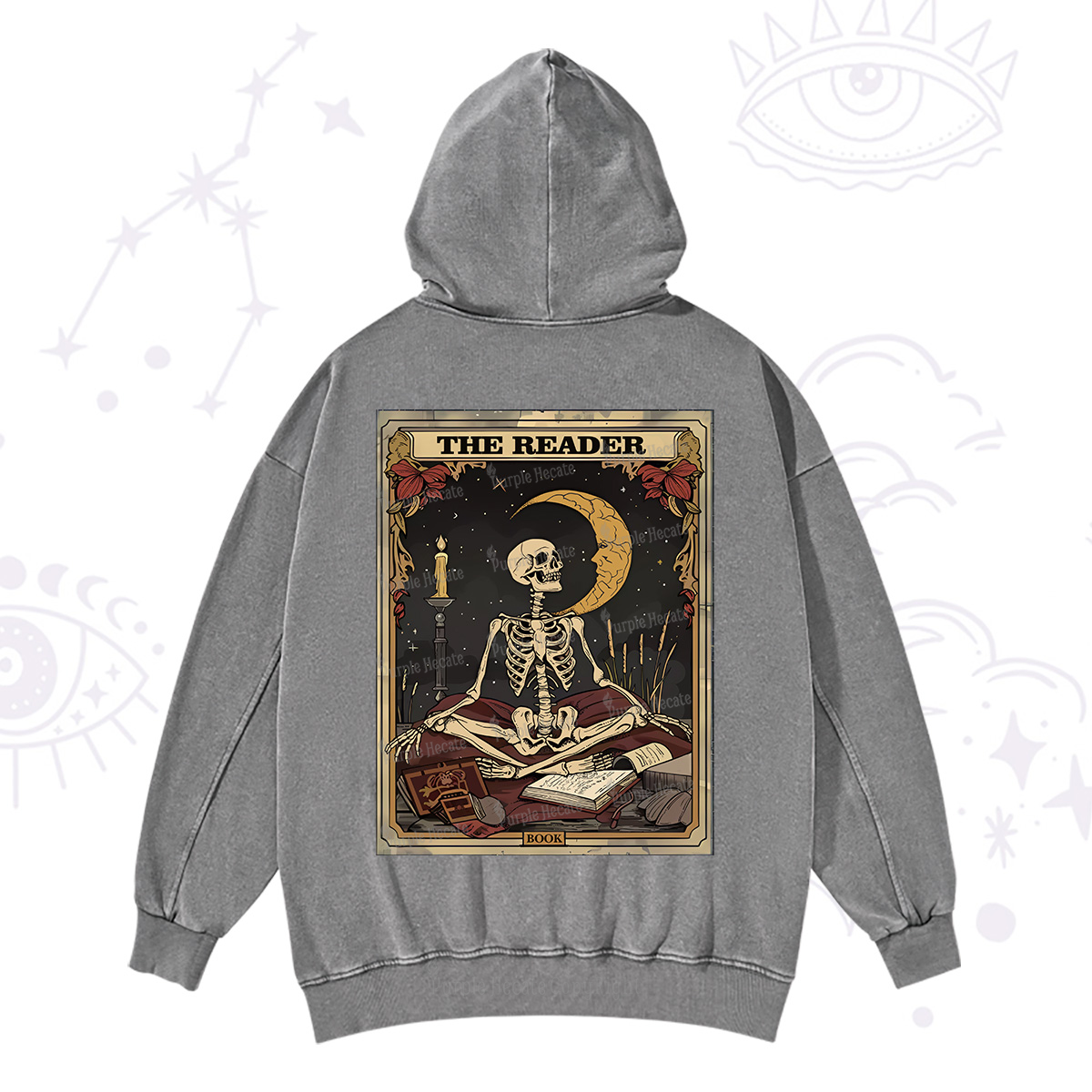 Purplehecate The Reader Tarot Card Washed Hoodie