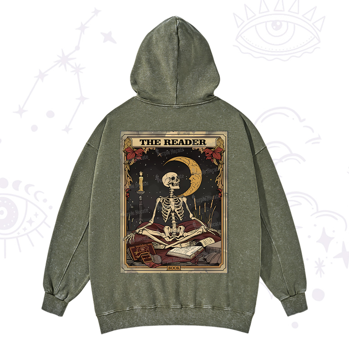 Purplehecate The Reader Tarot Card Washed Hoodie