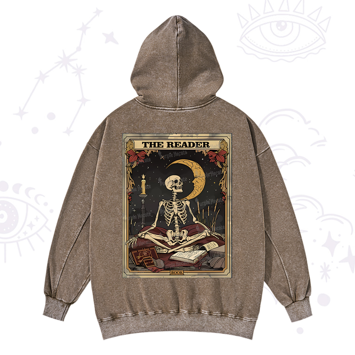 Purplehecate The Reader Tarot Card Washed Hoodie