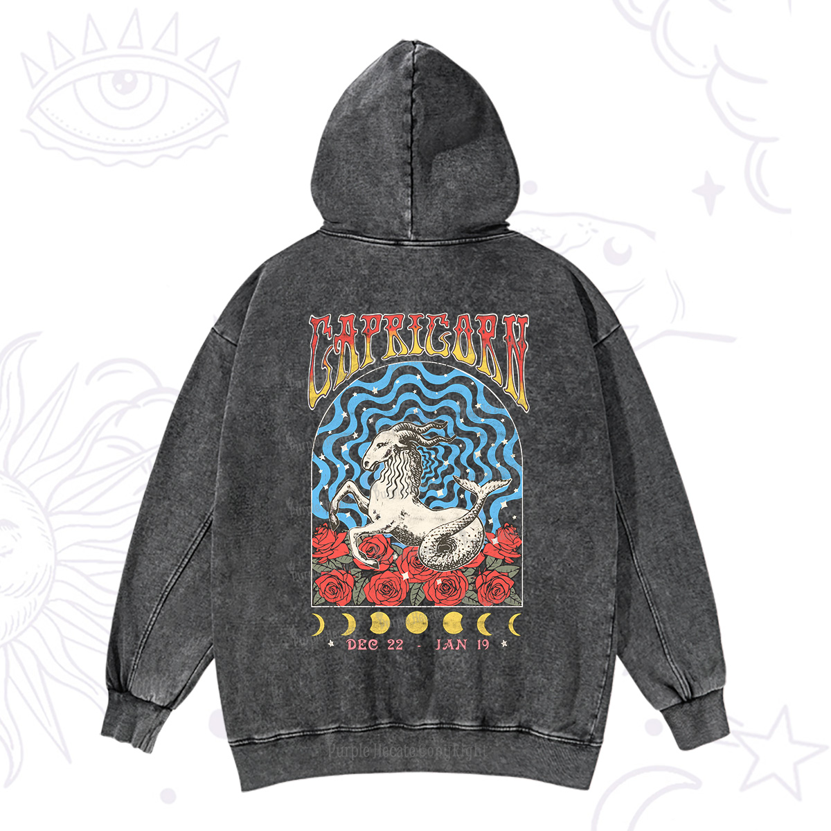 Purplehecate Capricorn Crew Zodiac Washed Hoodie