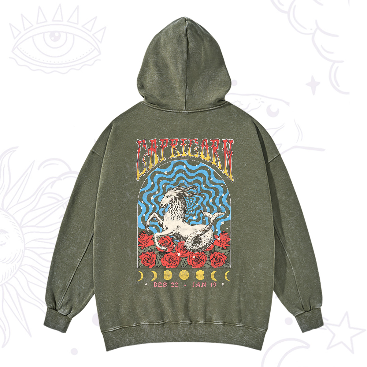 Purplehecate Capricorn Crew Zodiac Washed Hoodie