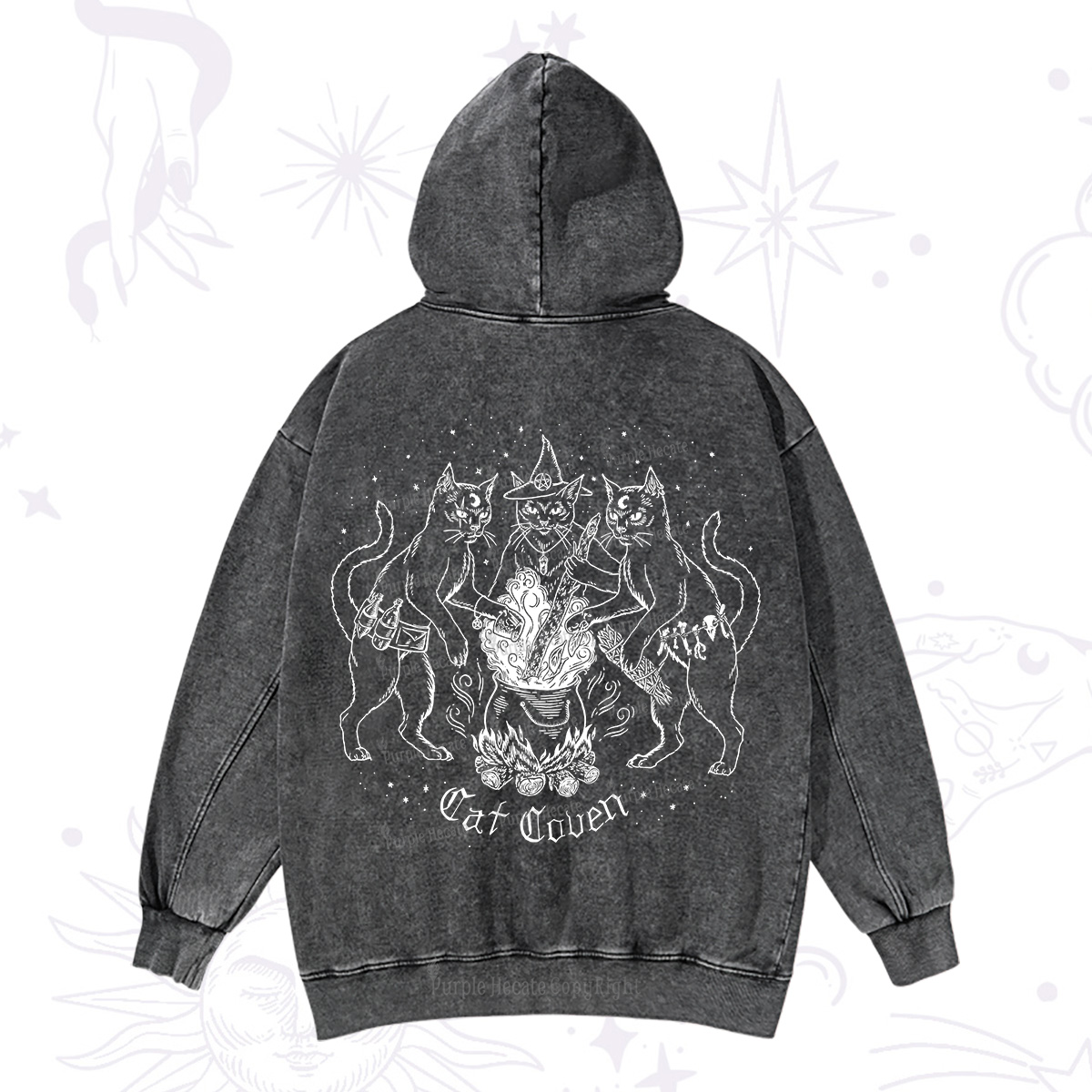 Purplehecate Cat Coven Washed Hoodie