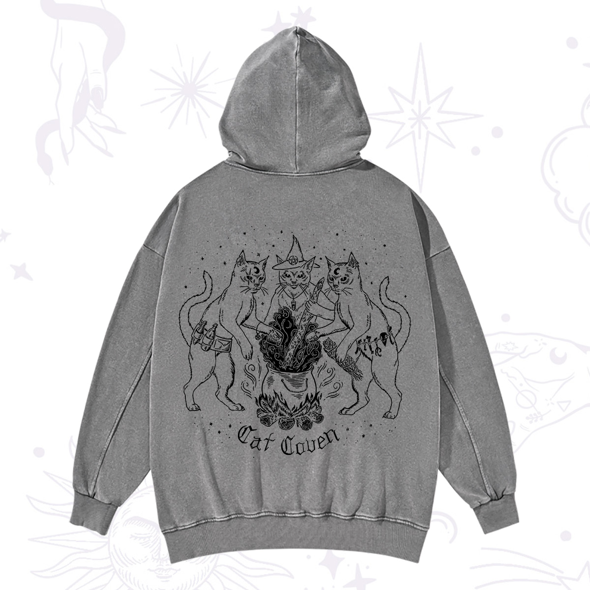 Purplehecate Cat Coven Washed Hoodie