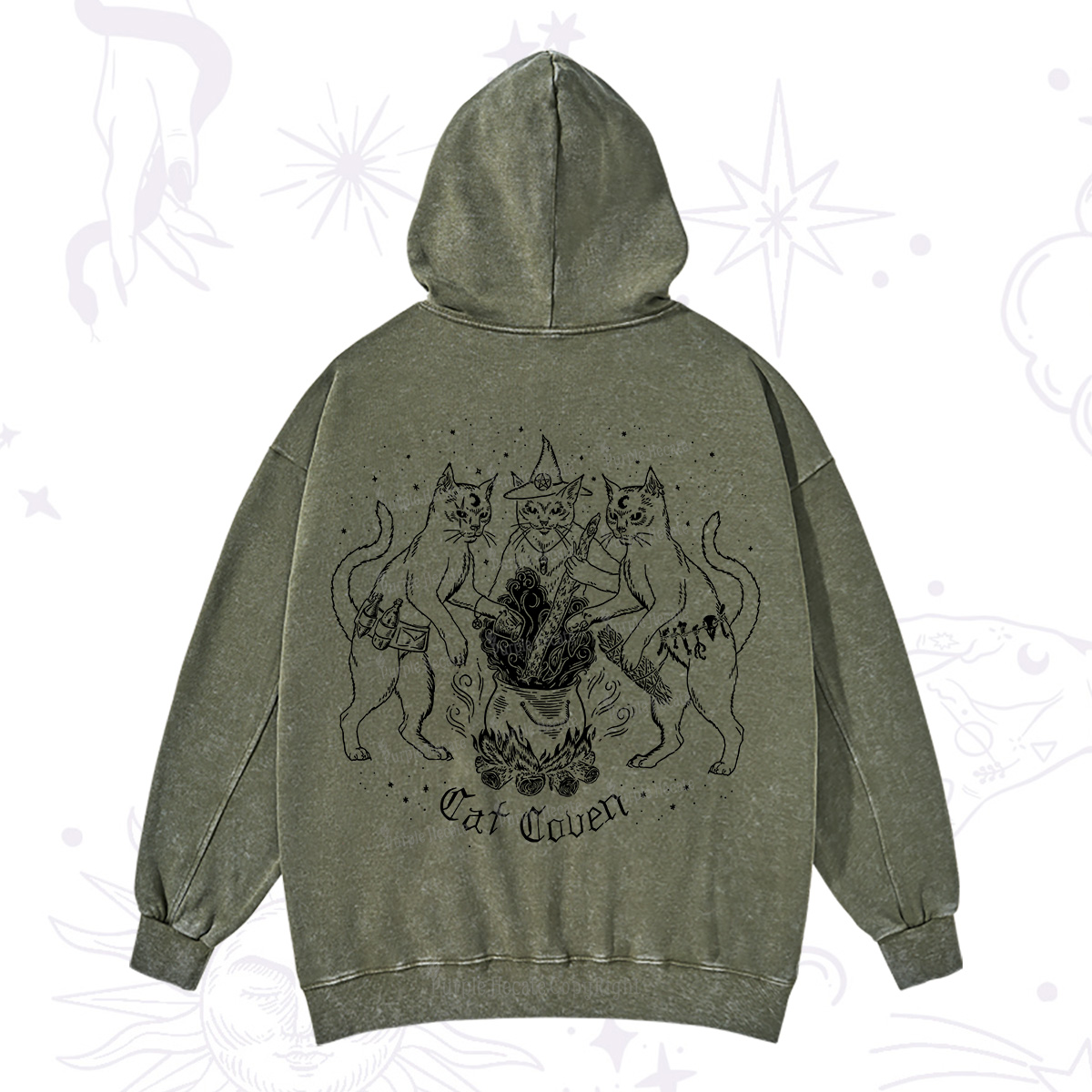 Purplehecate Cat Coven Washed Hoodie