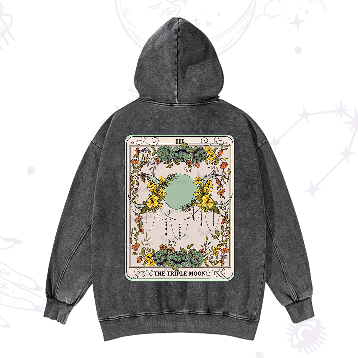 Purplehecate The Triple Moon Tarot Washed Hoodie