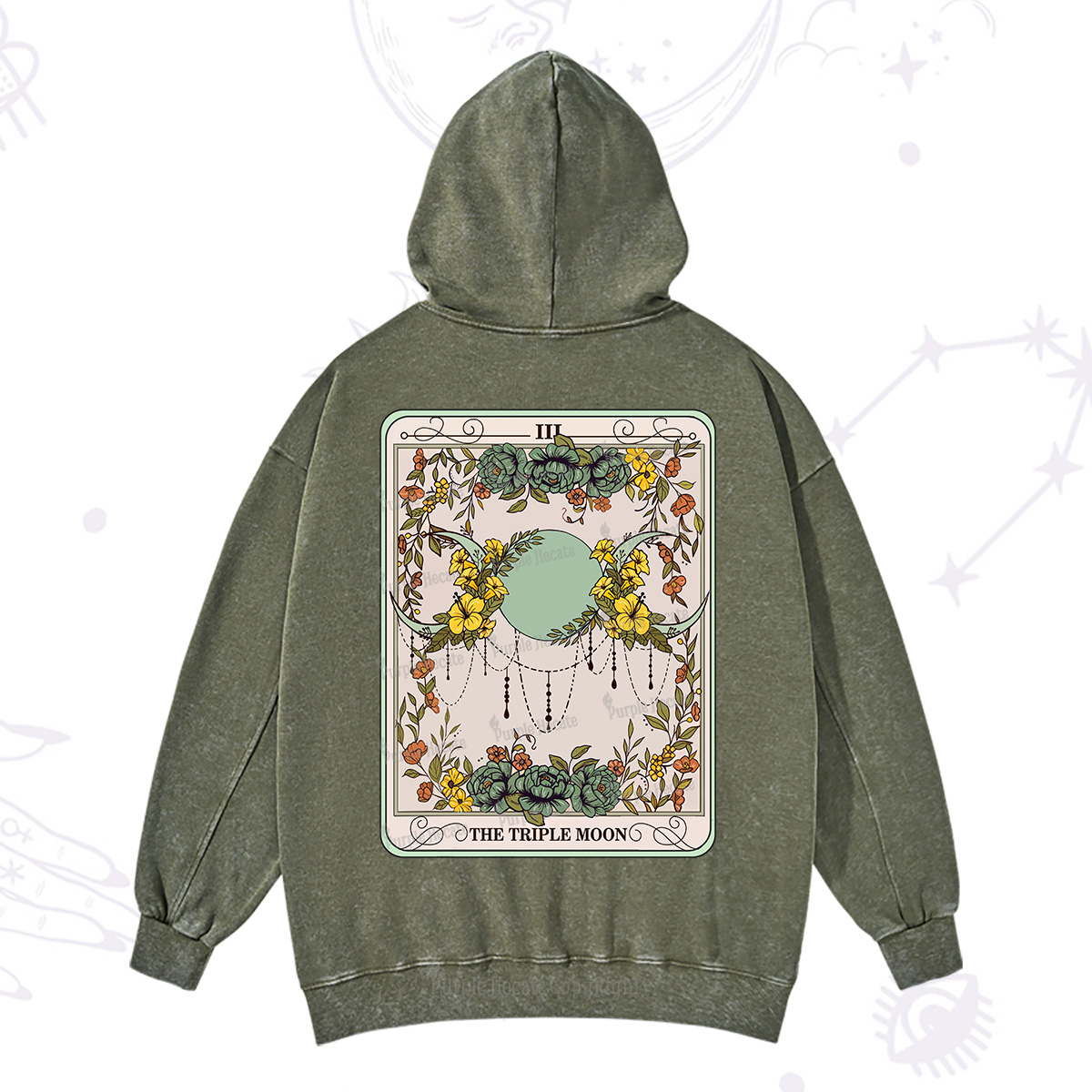 Purplehecate The Triple Moon Tarot Washed Hoodie