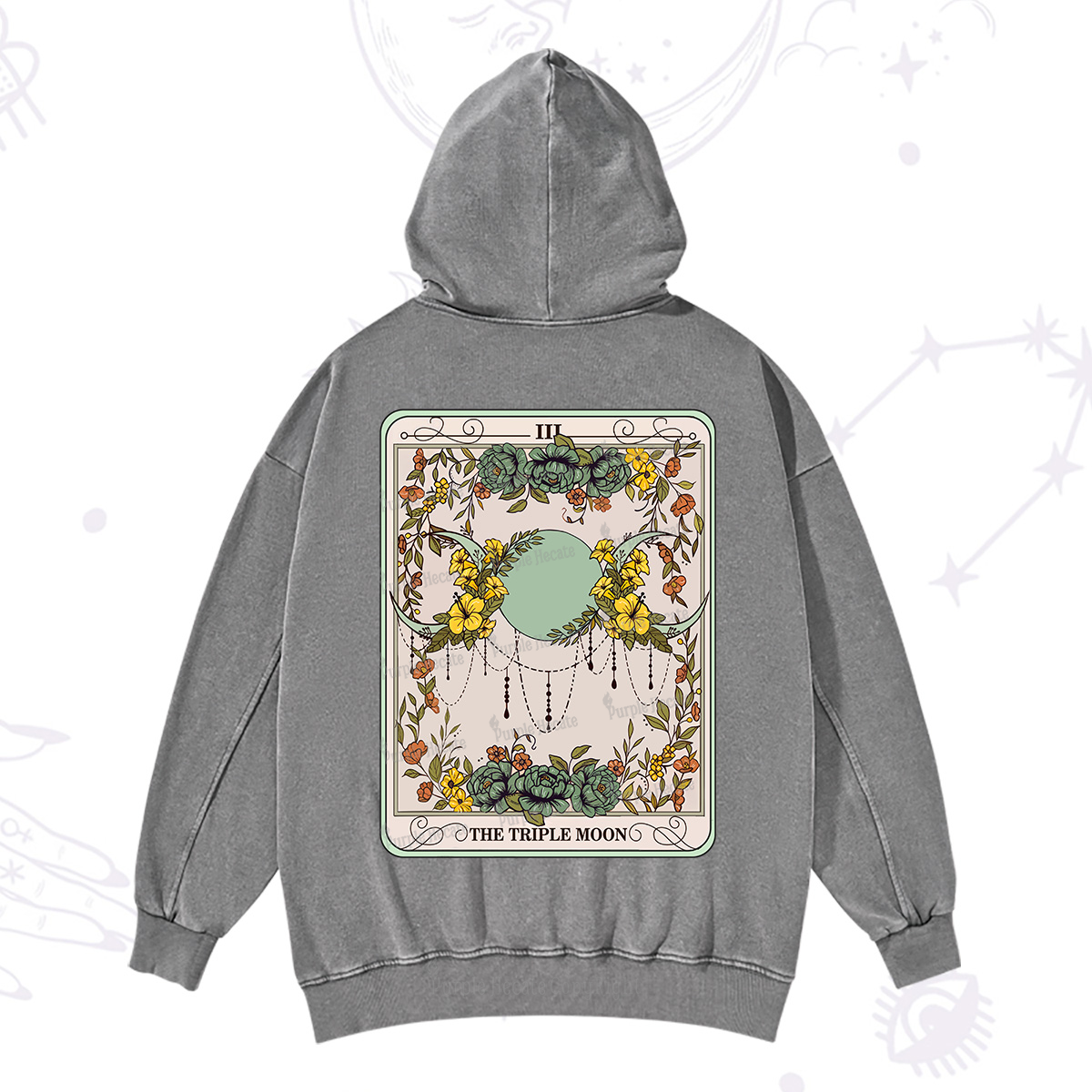Purplehecate The Triple Moon Tarot Washed Hoodie