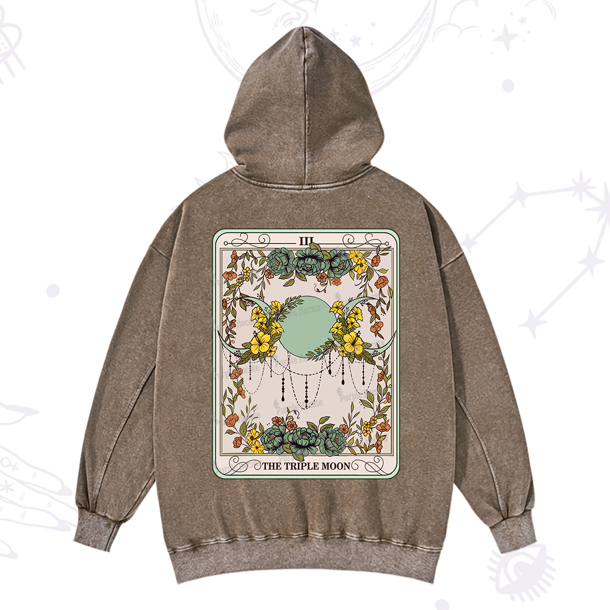 Purplehecate The Triple Moon Tarot Washed Hoodie