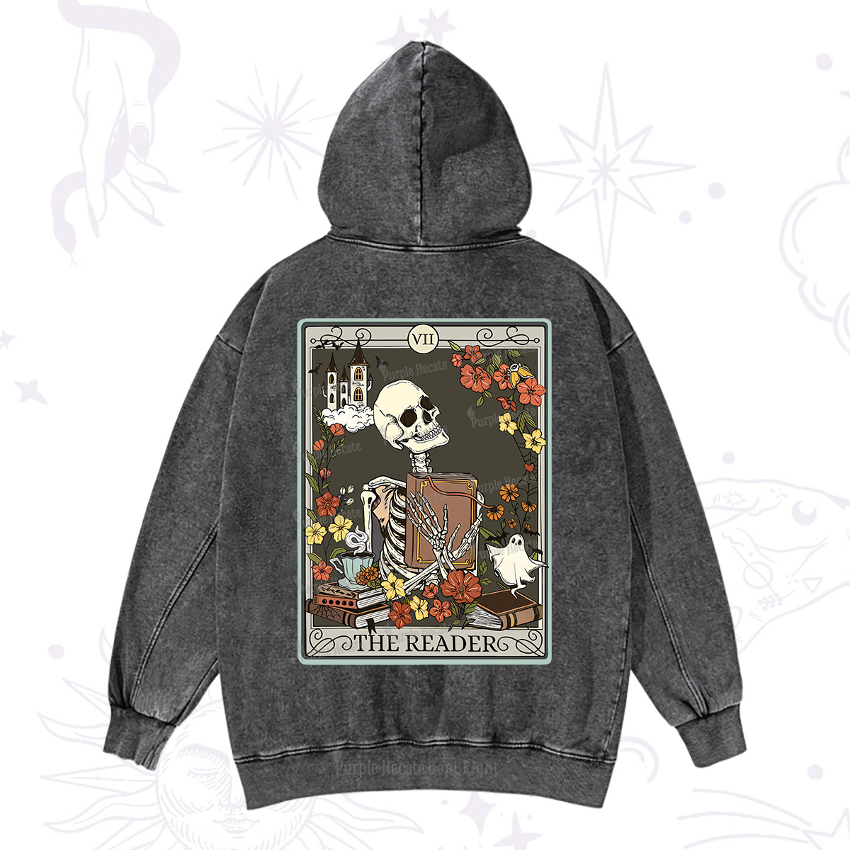 Purplehecate The Reader Tarot Card Washed Hoodie