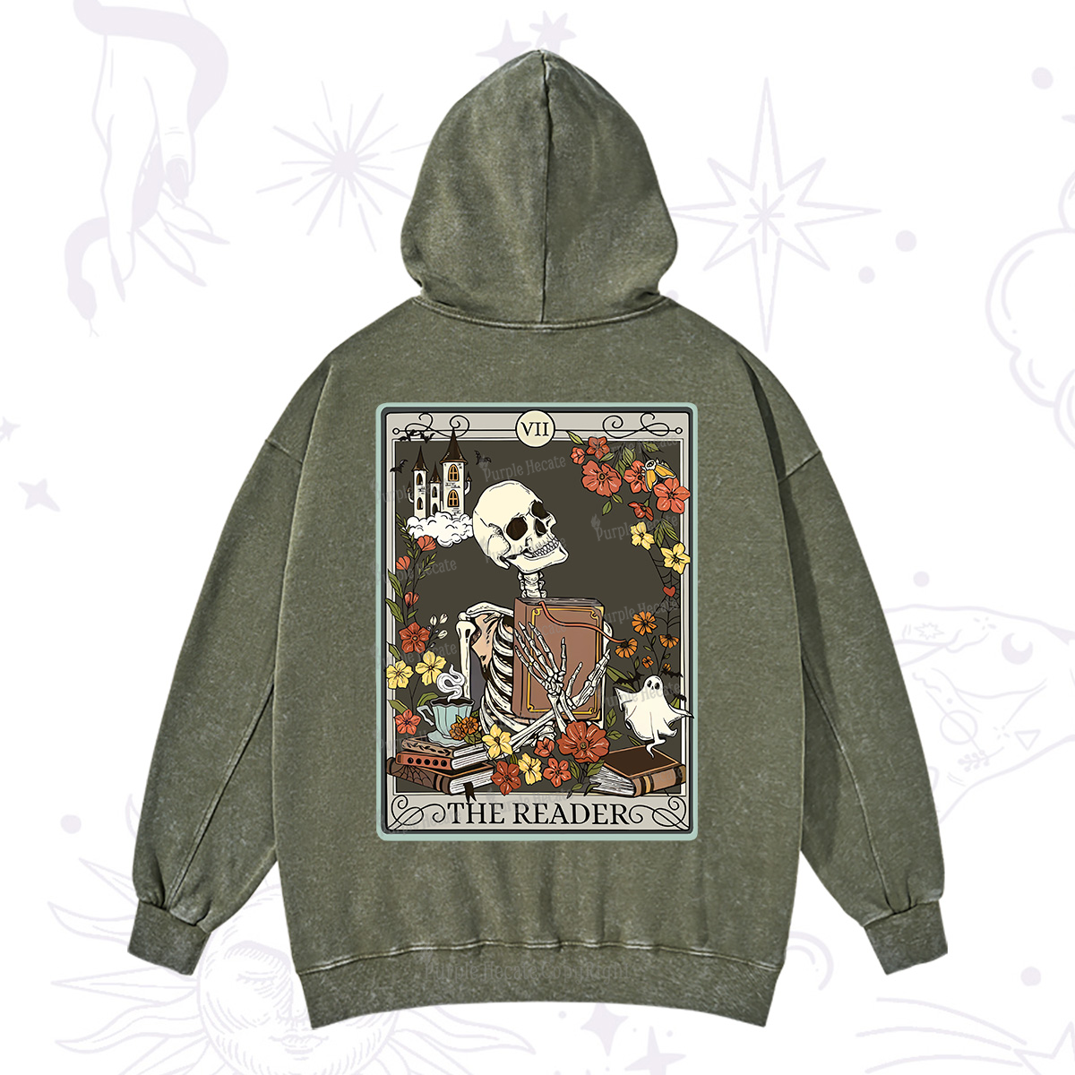 Purplehecate The Reader Tarot Card Washed Hoodie