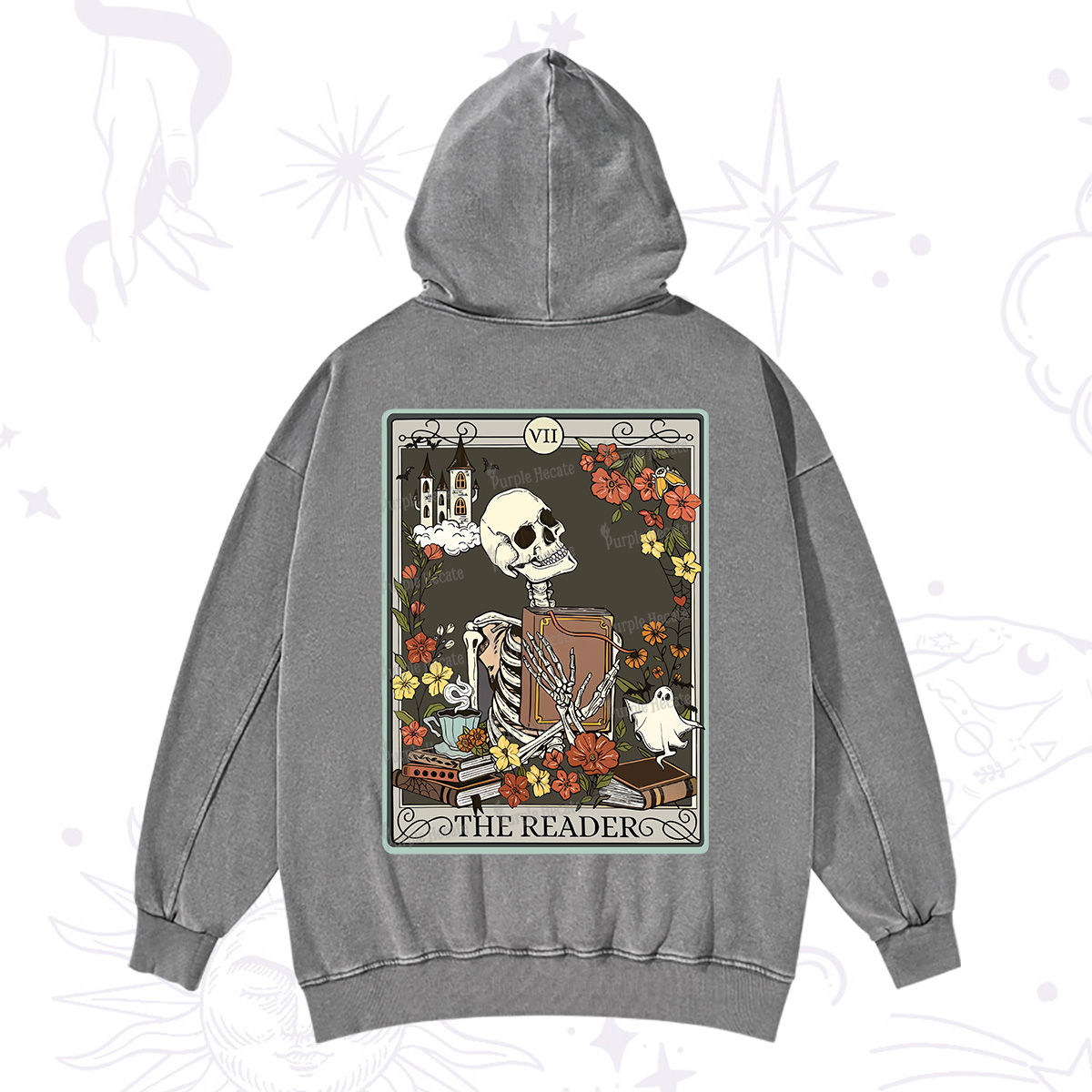 Purplehecate The Reader Tarot Card Washed Hoodie
