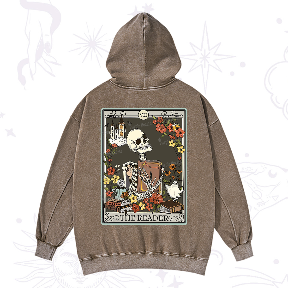 Purplehecate The Reader Tarot Card Washed Hoodie