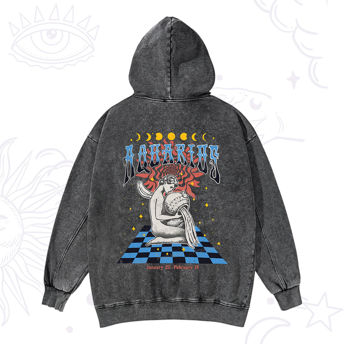 Purplehecate Aquarius Crew Zodiac Washed Hoodie