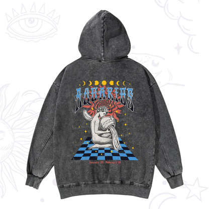 Purplehecate Aquarius Crew Zodiac Washed Hoodie