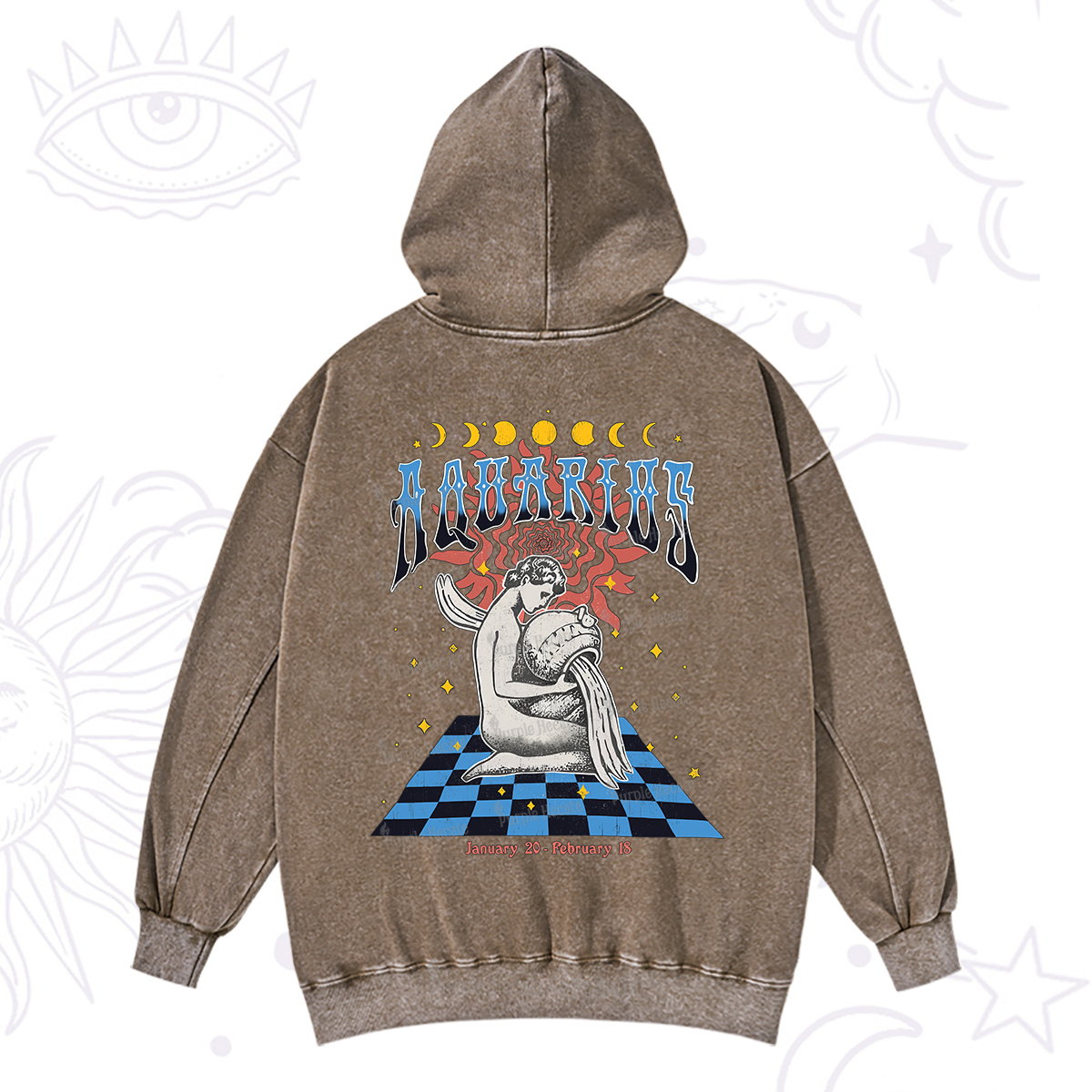 Purplehecate Aquarius Crew Zodiac Washed Hoodie