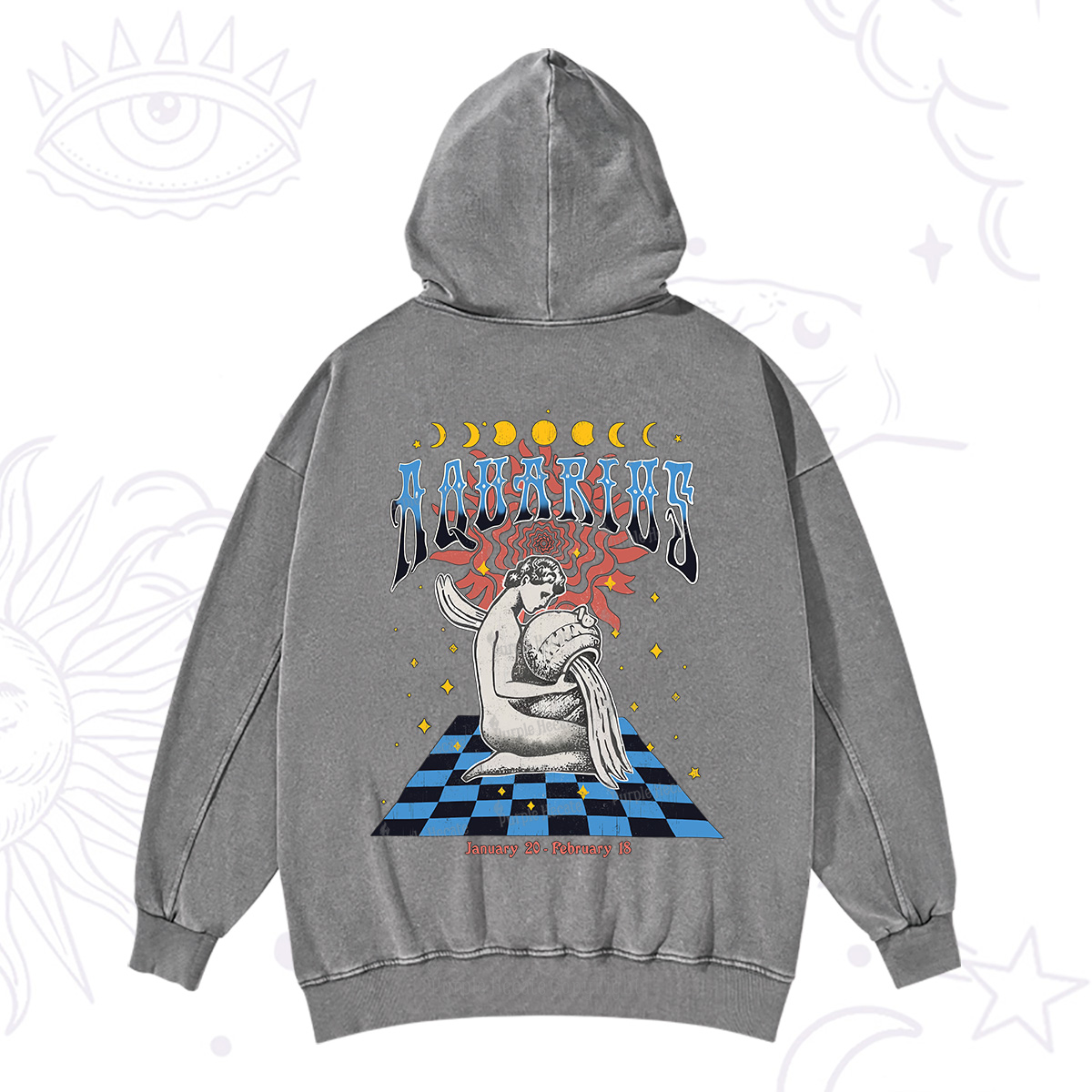 Purplehecate Aquarius Crew Zodiac Washed Hoodie