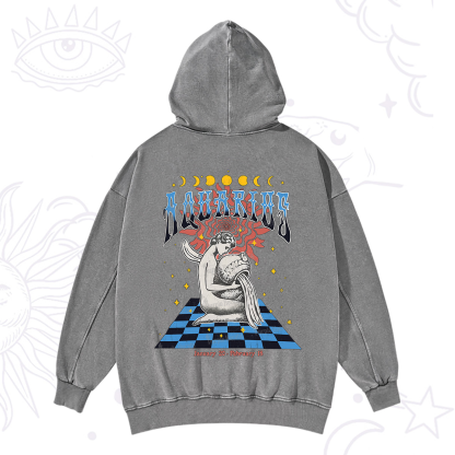 Purplehecate Aquarius Crew Zodiac Washed Hoodie