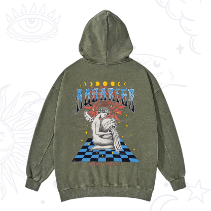Purplehecate Aquarius Crew Zodiac Washed Hoodie