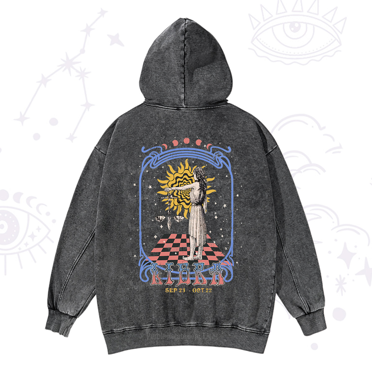 Purplehecate Libra Crew Zodiac Washed Hoodie