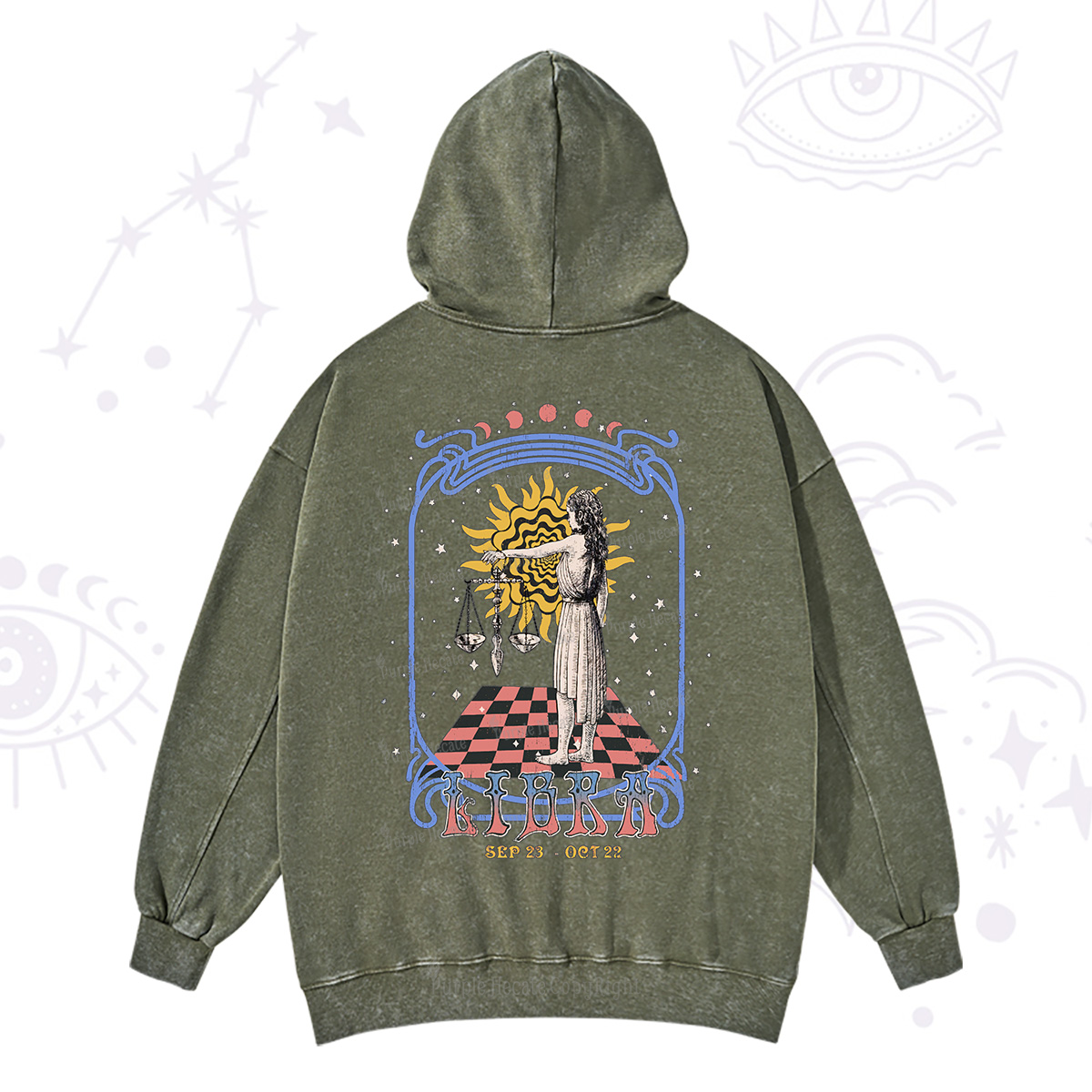 Purplehecate Libra Crew Zodiac Washed Hoodie