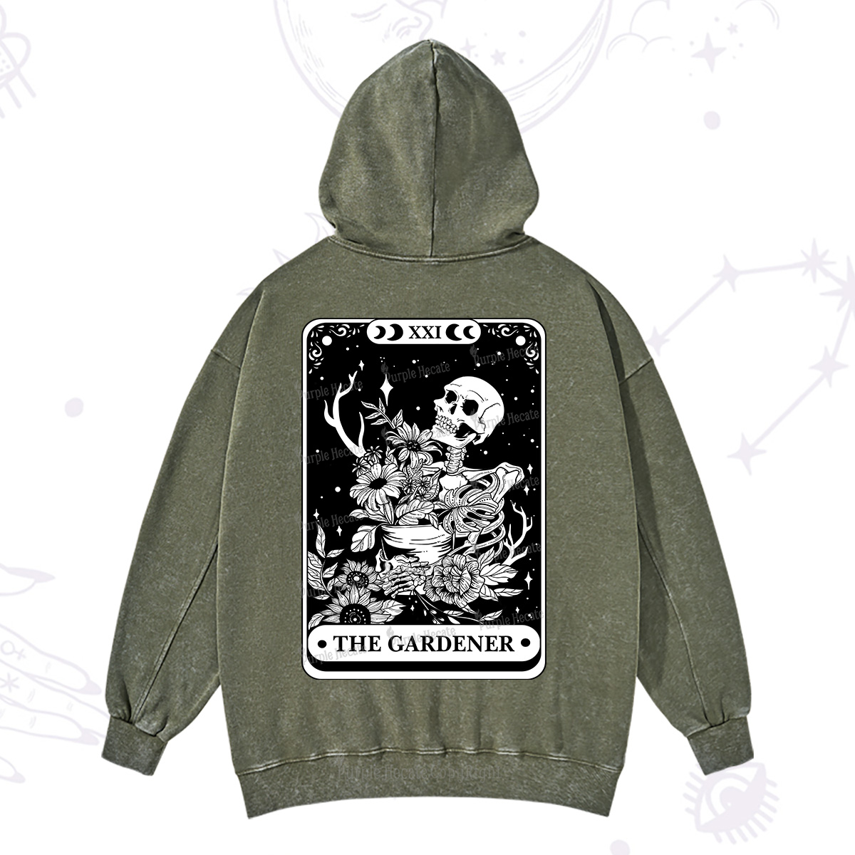 Purplehecate The Gardener Tarot Card Washed Hoodie