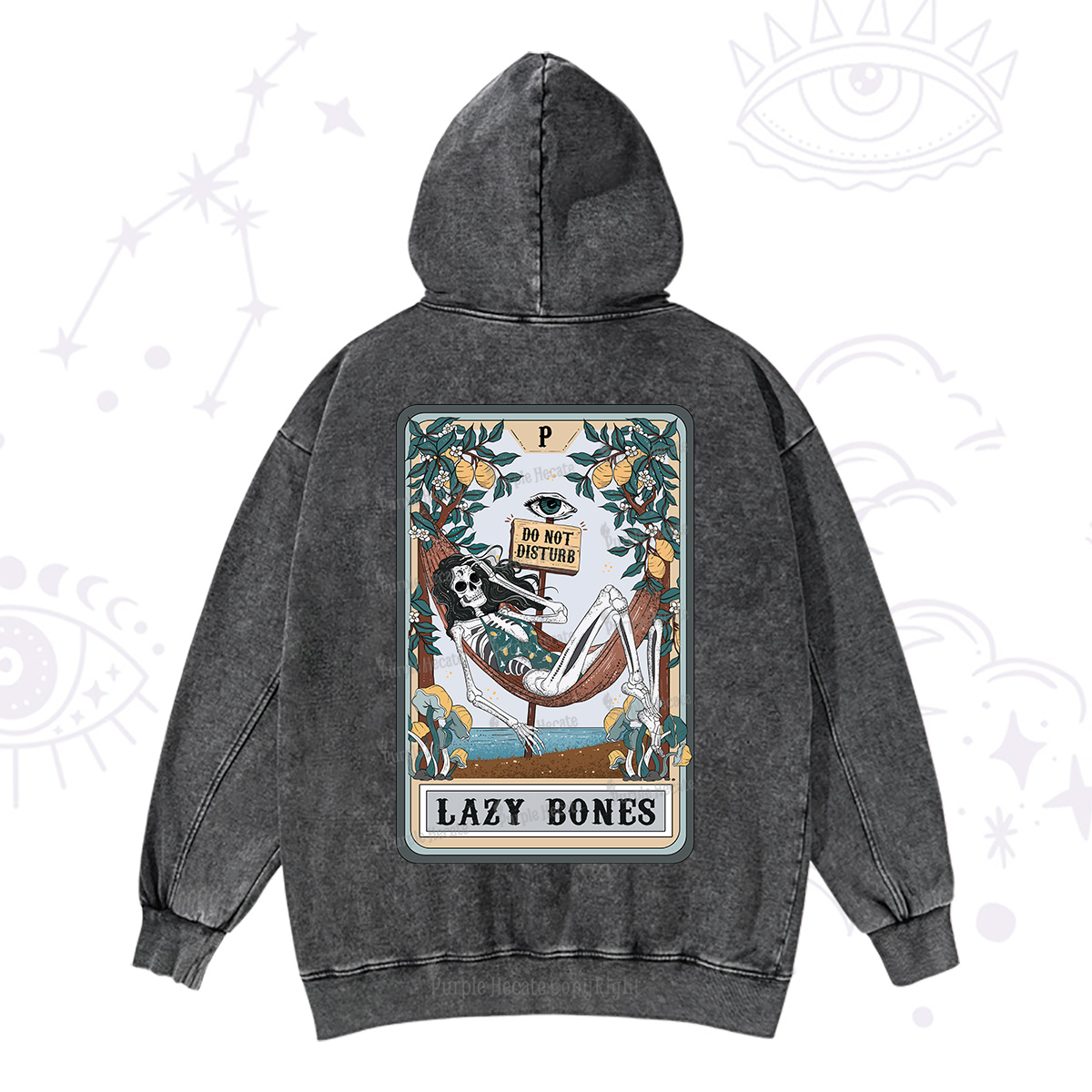 Purplehecate The Lazy Bones Tarot Washed Hoodie