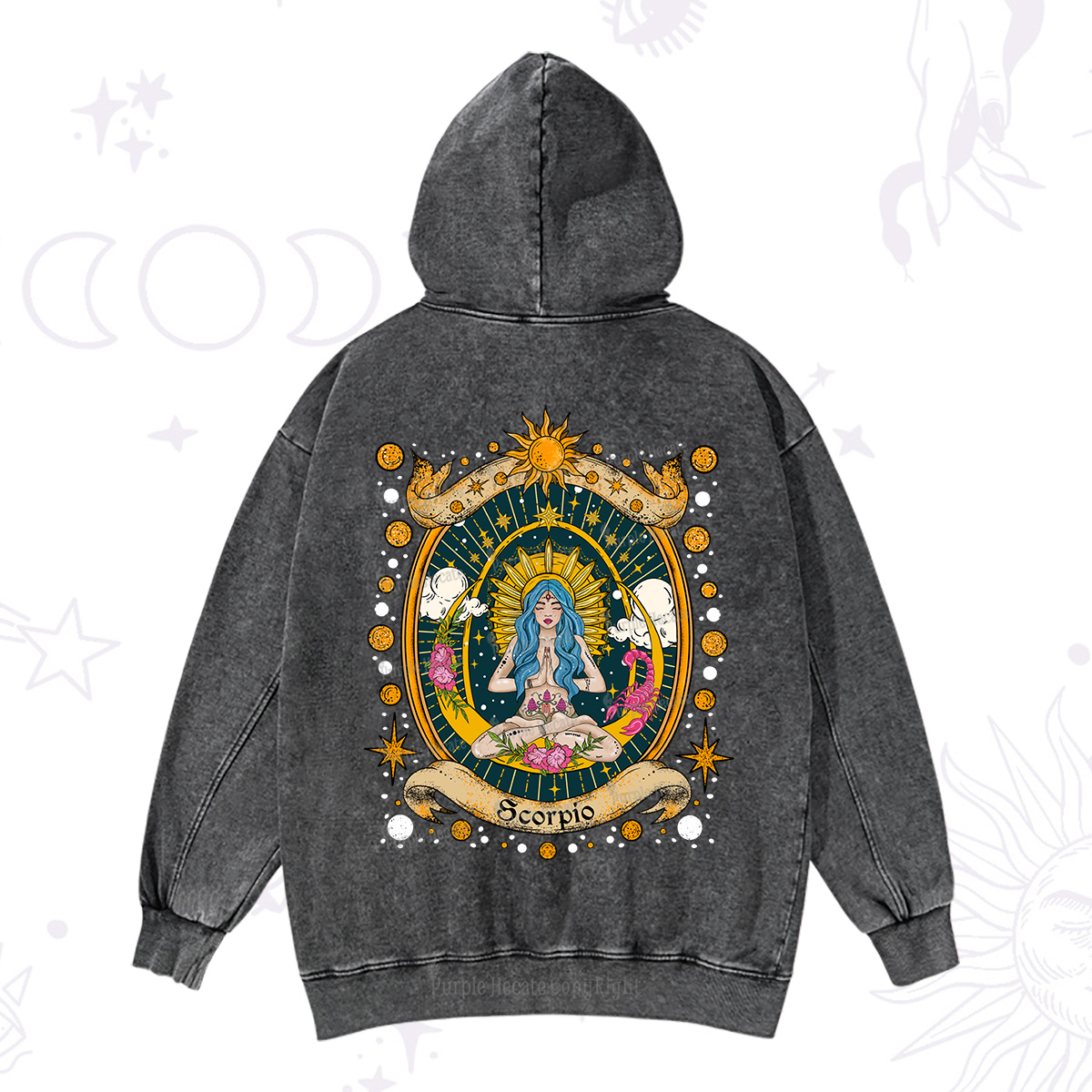 Purplehecate Scorpio Celestial Charm Zodiac Washed Hoodie