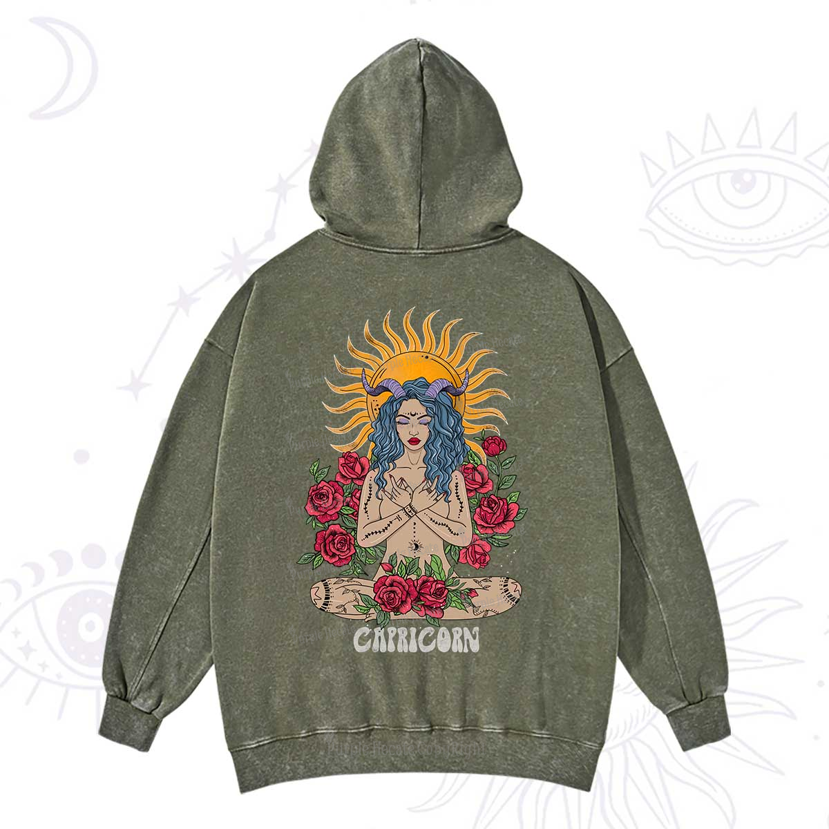 Purplehecate Sun Guardian Of Capricorn Zodiac Washed Hoodie