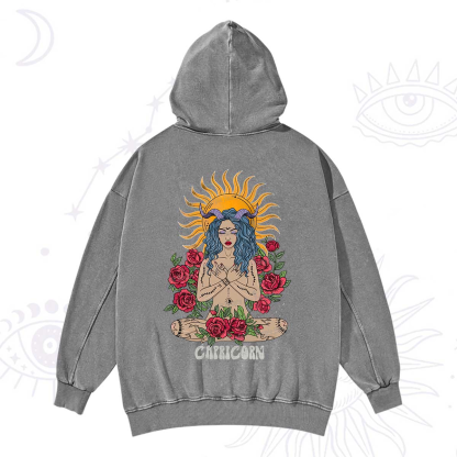 Purplehecate Sun Guardian Of Capricorn Zodiac Washed Hoodie