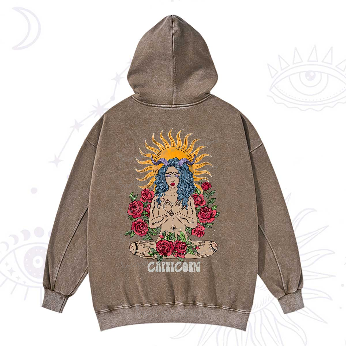 Purplehecate Sun Guardian Of Capricorn Zodiac Washed Hoodie
