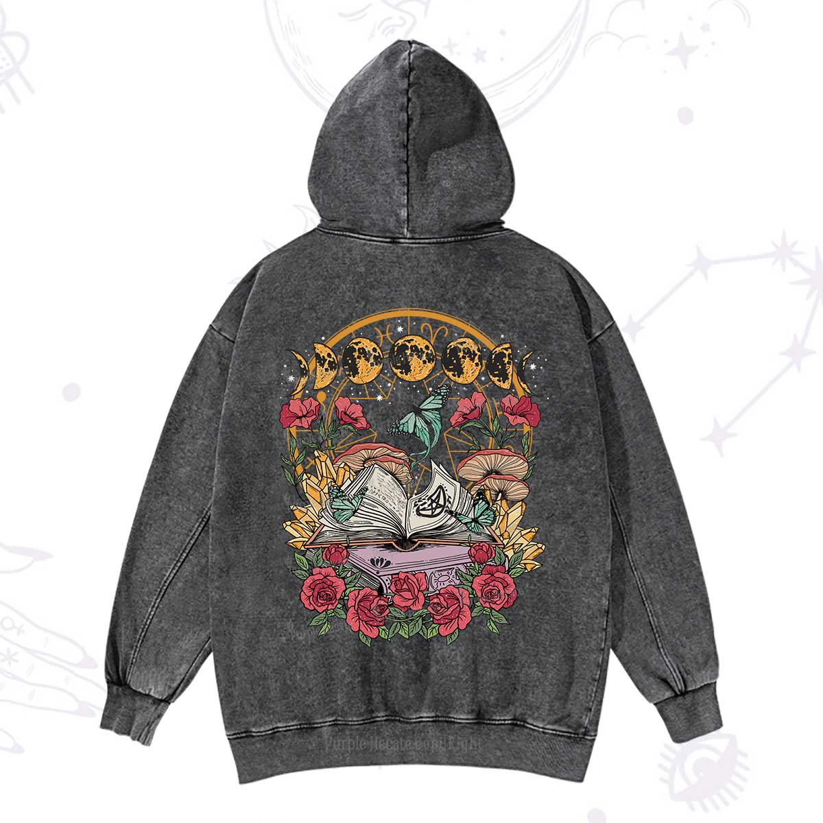 Purplehecate Witchy Book Washed Hoodie
