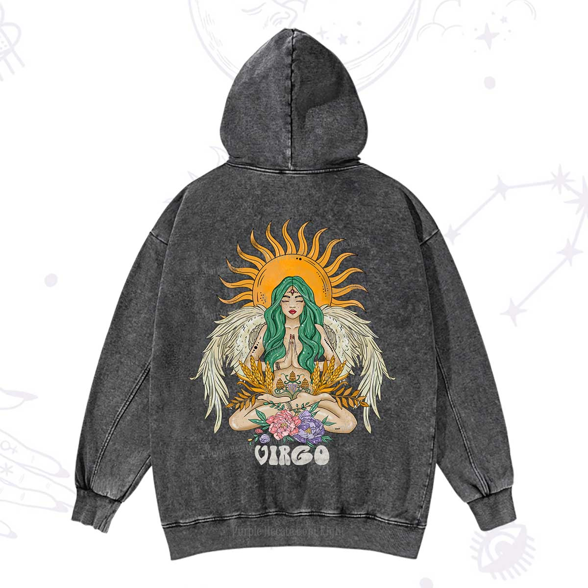 Purplehecate Sun Guardian Of Virgo Zodiac Washed Hoodie