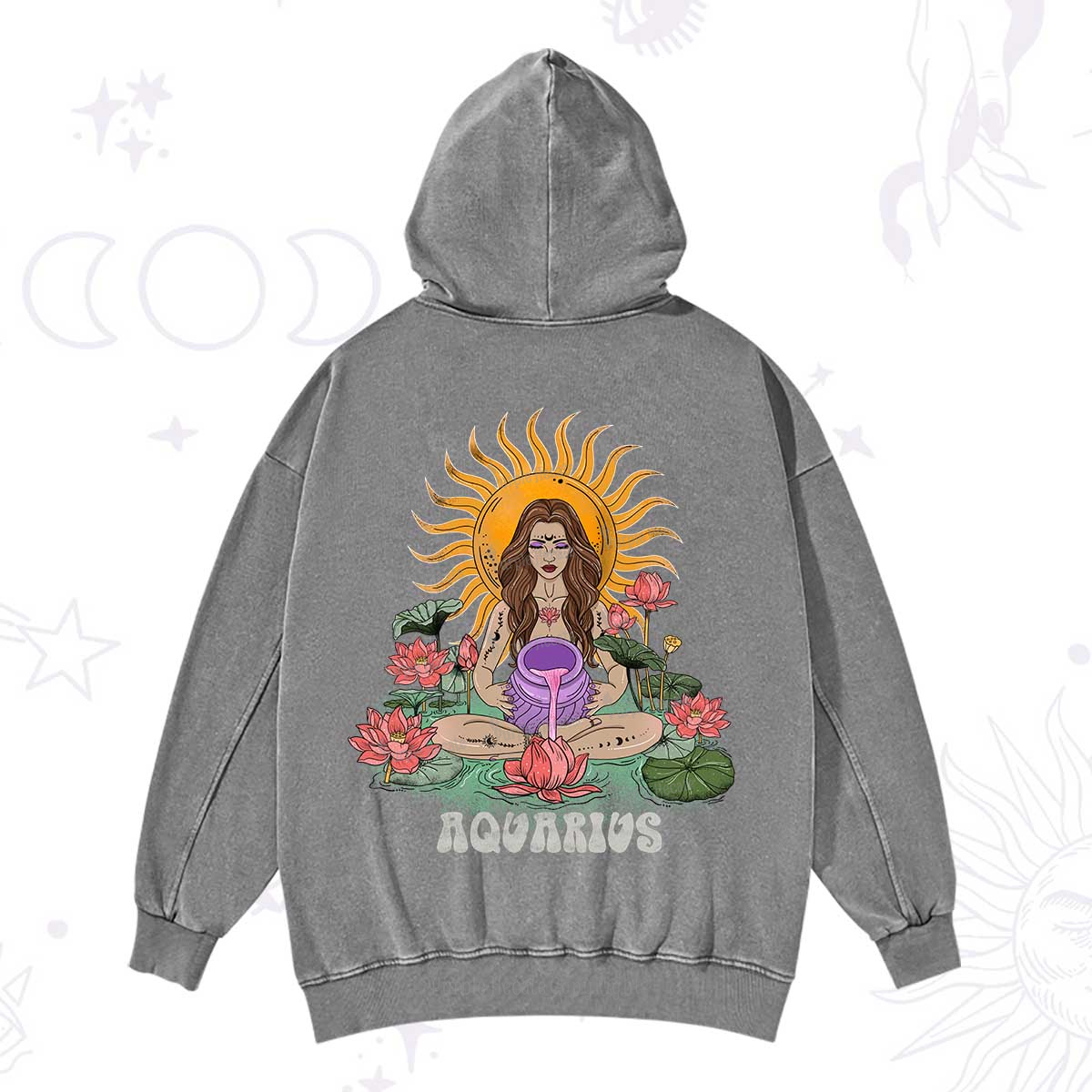 Purplehecate Sun Guardian Of Aquarius Zodiac Washed Hoodie