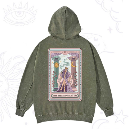 Purplehecate The High Priestess Tarot Card Washed Hoodie