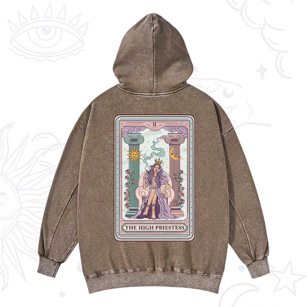 Purplehecate The High Priestess Tarot Card Washed Hoodie