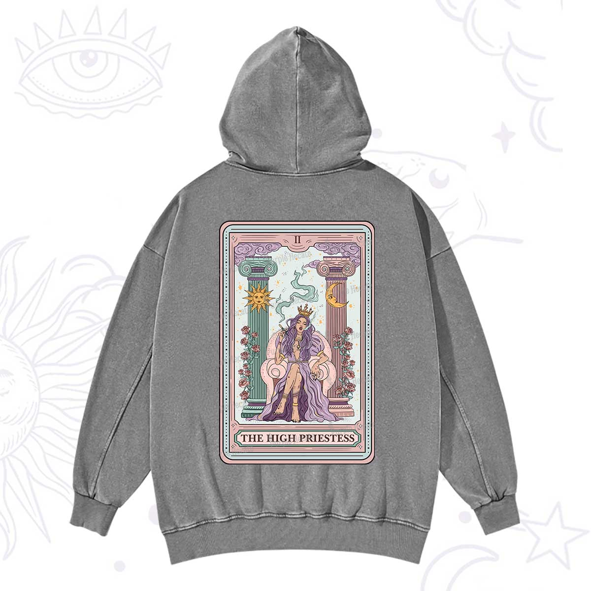 Purplehecate The High Priestess Tarot Card Washed Hoodie